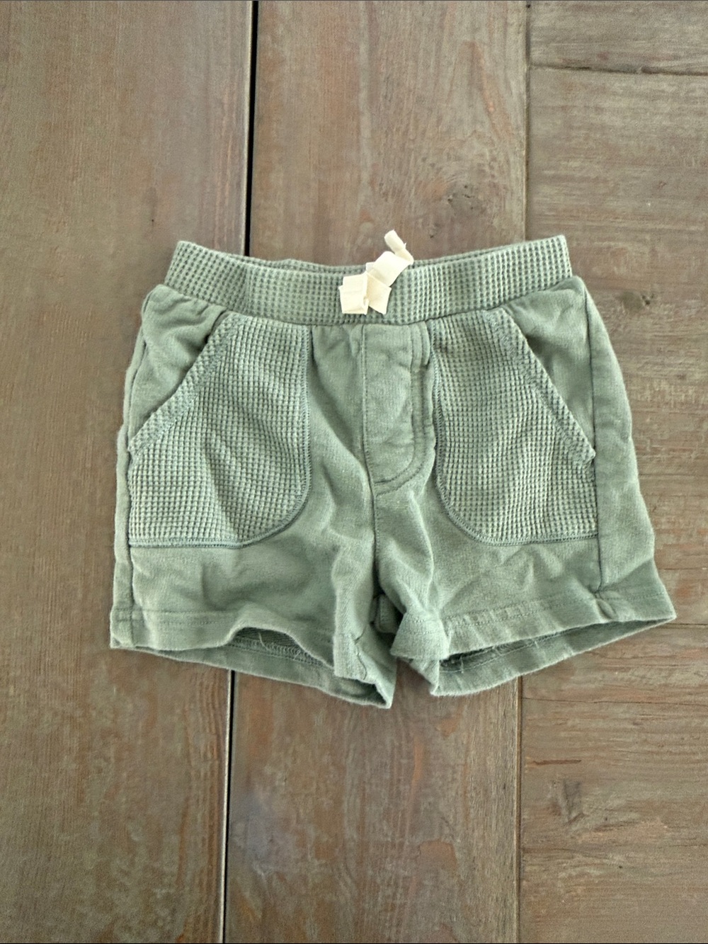 Kids Olive Green Knit-Trim Pull-On Shorts